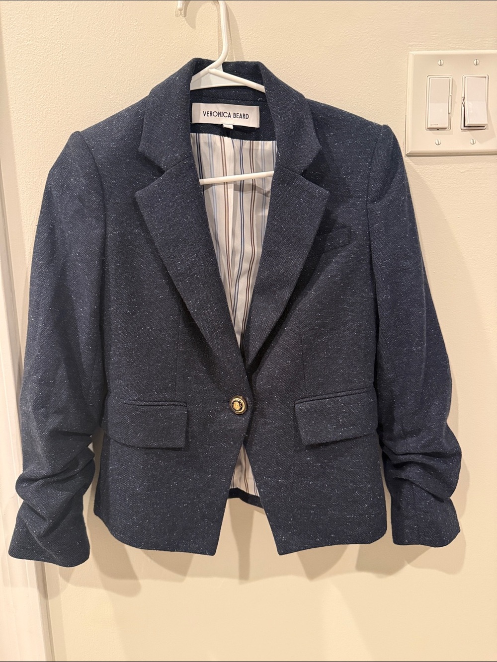 Veronica Beard Speckled Navy Single-Button Tweed Blazer size 2